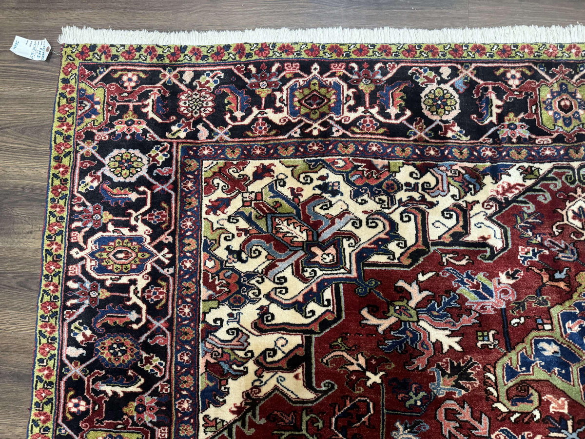 Antique Persian Heriz Rug 8x11, Geometric Tribal Wool Carpet, Brick Red - Jewel Rugs, view 7