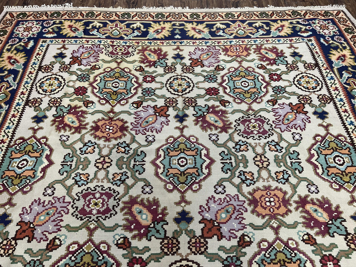 Antique Turkish Kilim Rug 7x10 Allover Pattern, Ivory Cream Maroon Light Blue, Wool Flatweave Hand Woven, Large Kilim, Vintage Kilim Carpet - Jewel Rugs, view 4