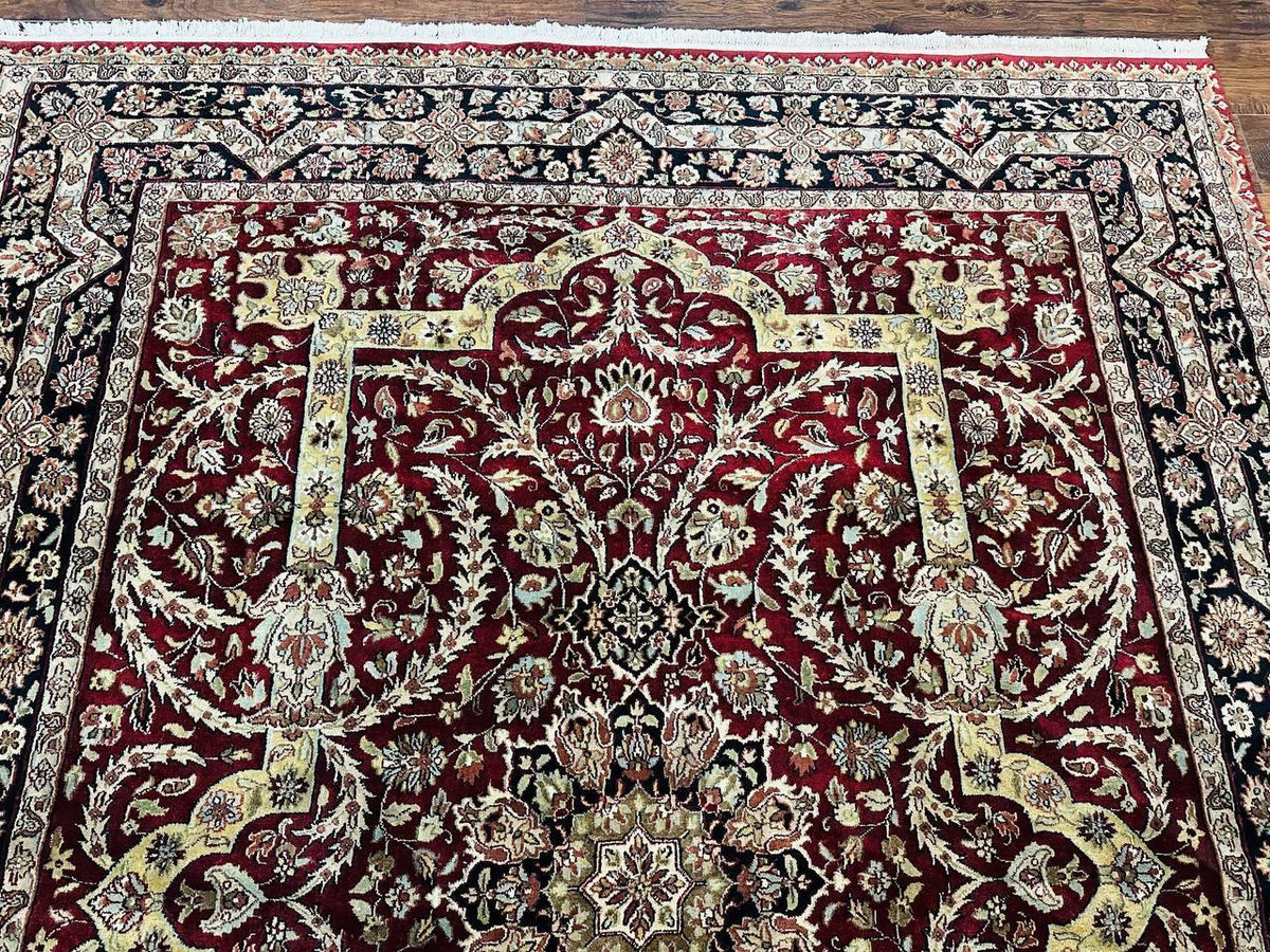 Indo Persian Rug 8x10, Red Vintage Wool Traditional Carpet, Floral, Handmade - Jewel Rugs, view 4