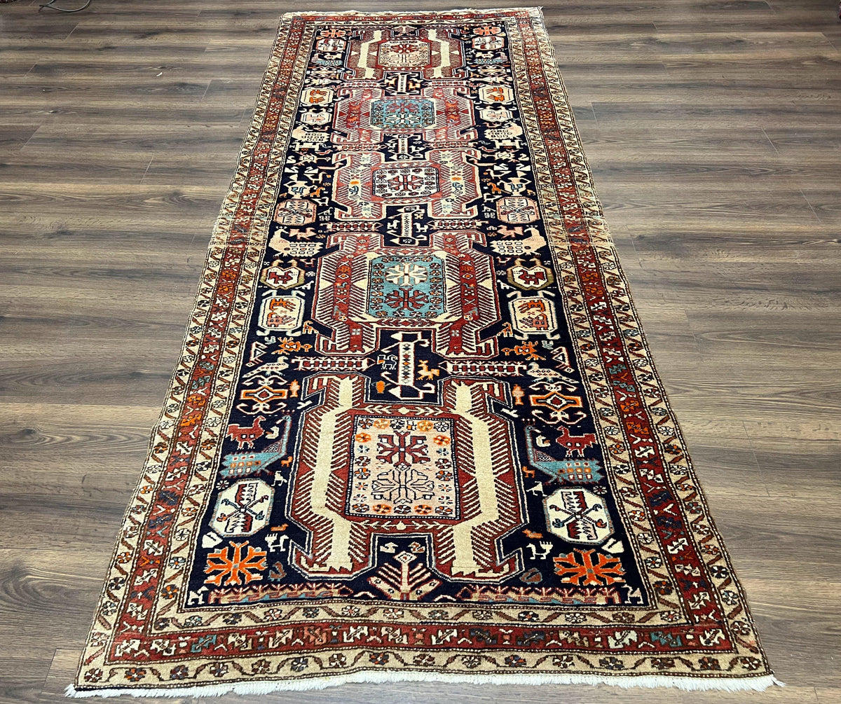 Persian Ardabil Wide Runner Rug 4x10 - Geometric Medallions & Animal Pictorials - Jewel Rugs, view 2