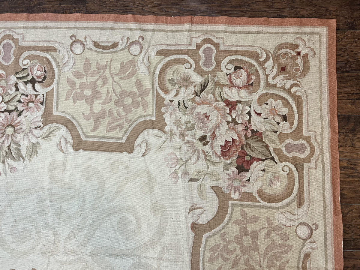 10x14 Aubusson Rug, Wool Handmade Vintage Carpet, French European Design, Elegant - Jewel Rugs, view 7