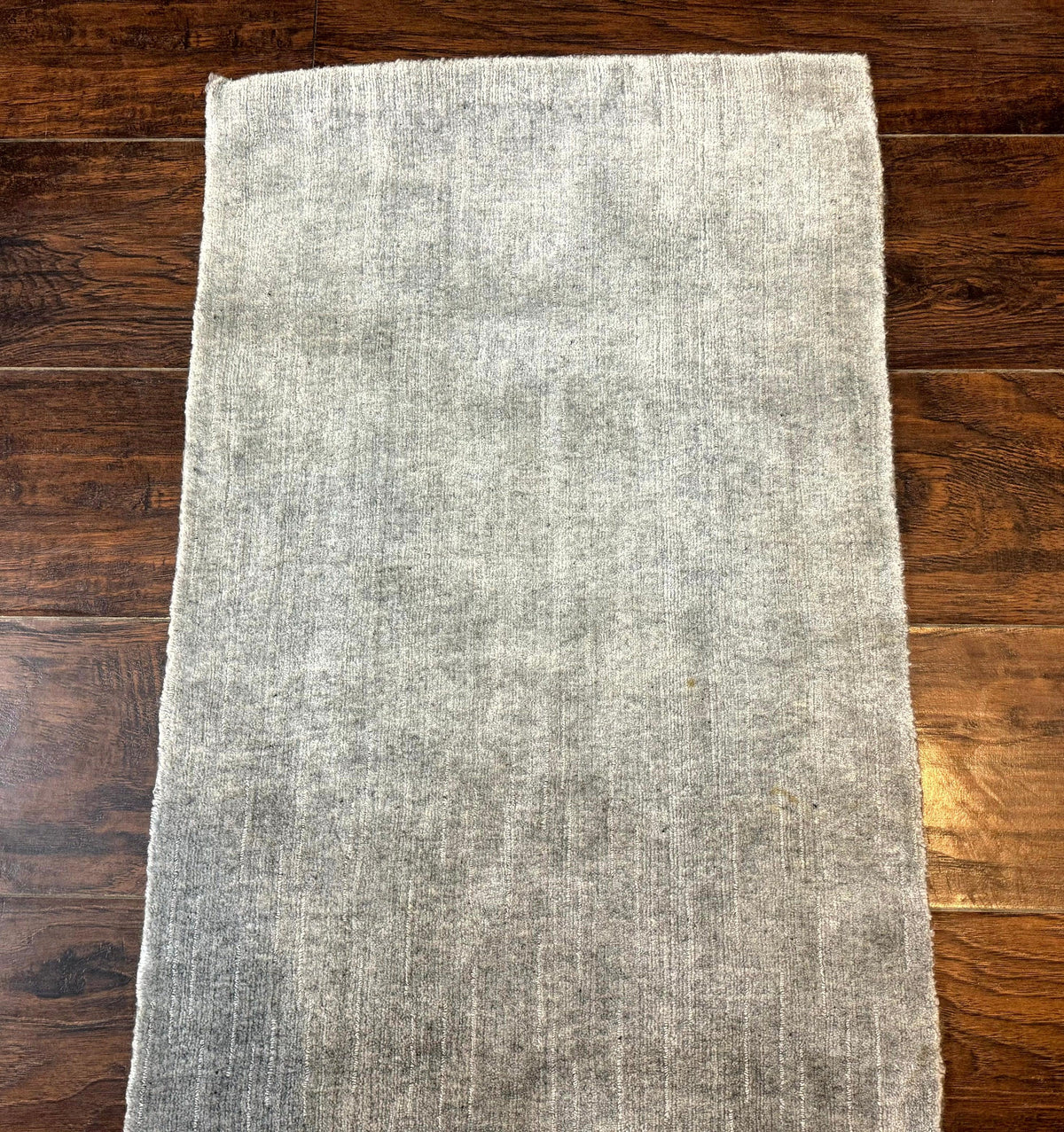 Modern Tibetan Runner Rug 1.9 x 8.6, Wool and Silk Highlights, Gray/Silver, Narrow Runner for Hallway or Kitchen - Jewel Rugs, view 4