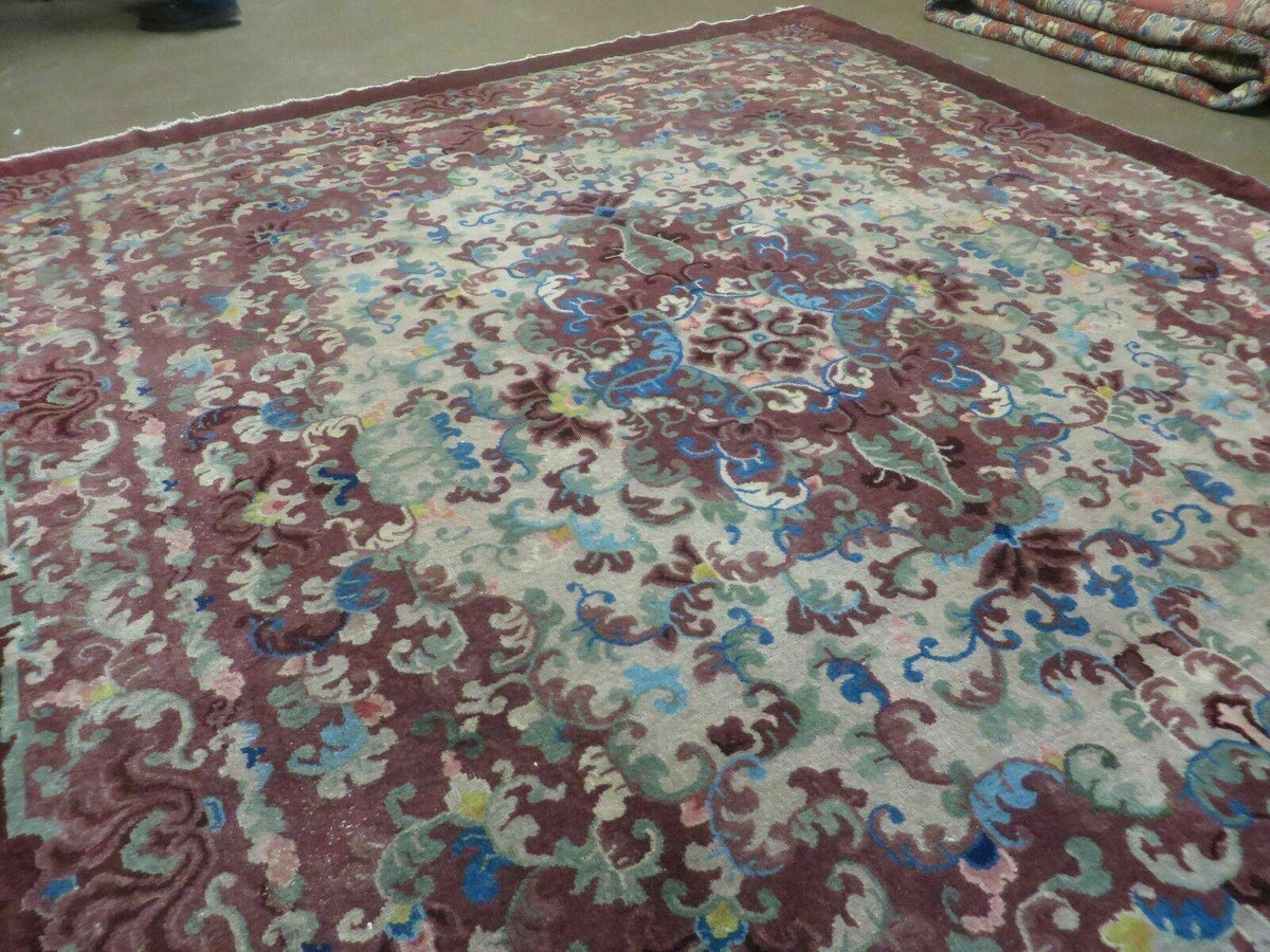 8' X 10' Vintage Handmade Chinese Art Deco Peking Nichols Wool Rug Flowers Nice - Jewel Rugs, view 3