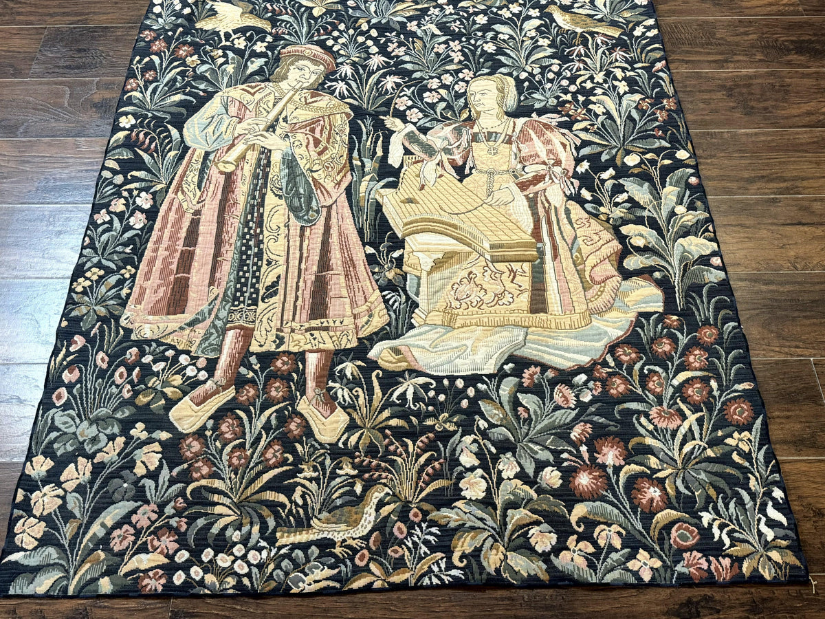 Vintage Belgium Tapestry 4x5, The Concet Musicians, Green - Jewel Rugs, view 6