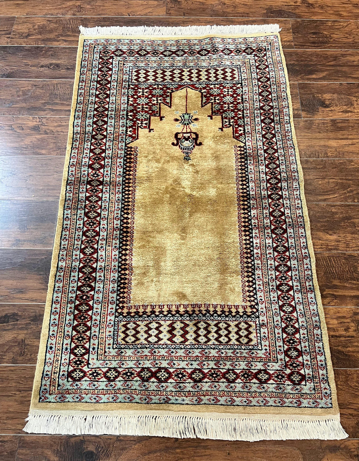 Bokhara Prayer Rug 3x5, Pakistani Turkoman Carpet, Tan, Handmade Vintage Wool Carpet - Jewel Rugs, view 2