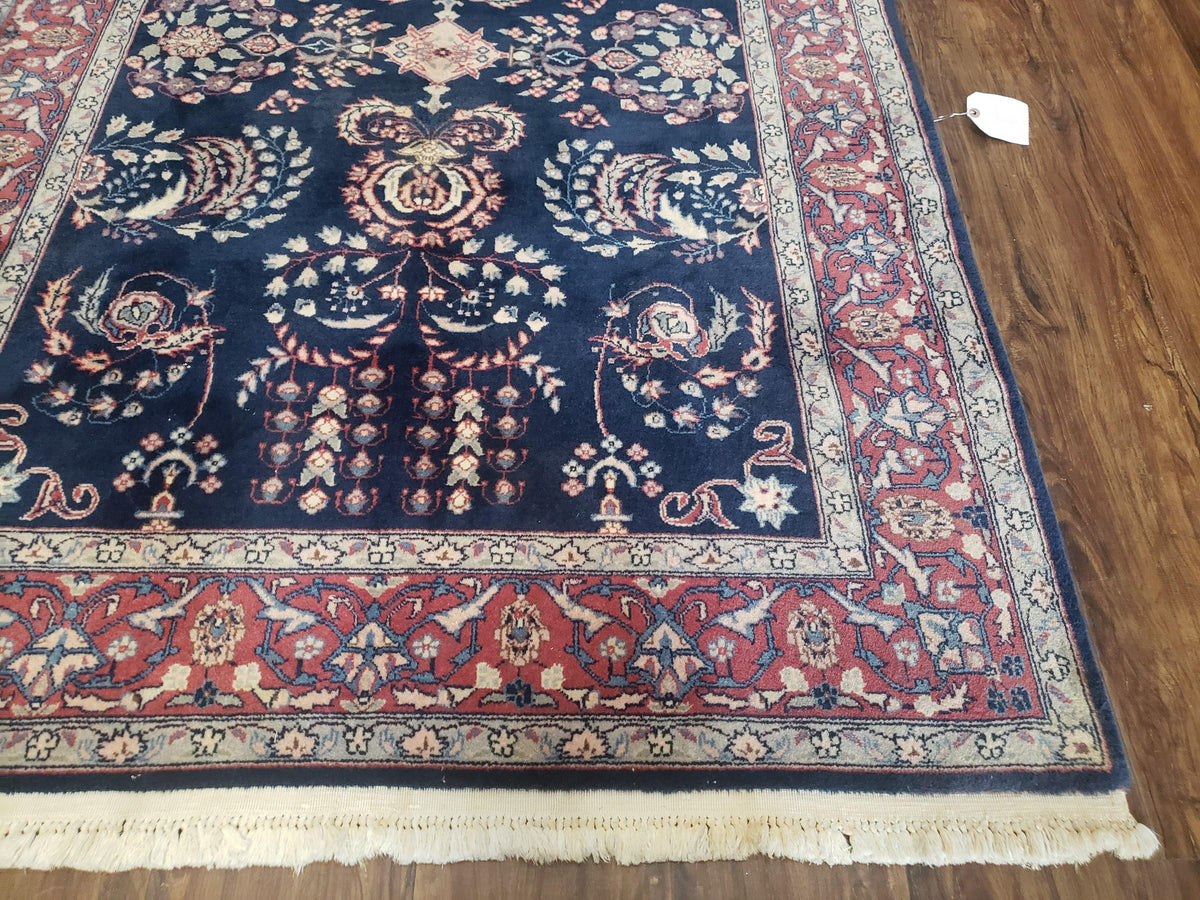 Dark Blue Indo Persian Rug 4x6, Medium Size Hand Knotted Oriental Carpet, Traditional Floral Indian Rug, Blue and Red Entryway Rug, Wool Rug - Jewel Rugs, view 10