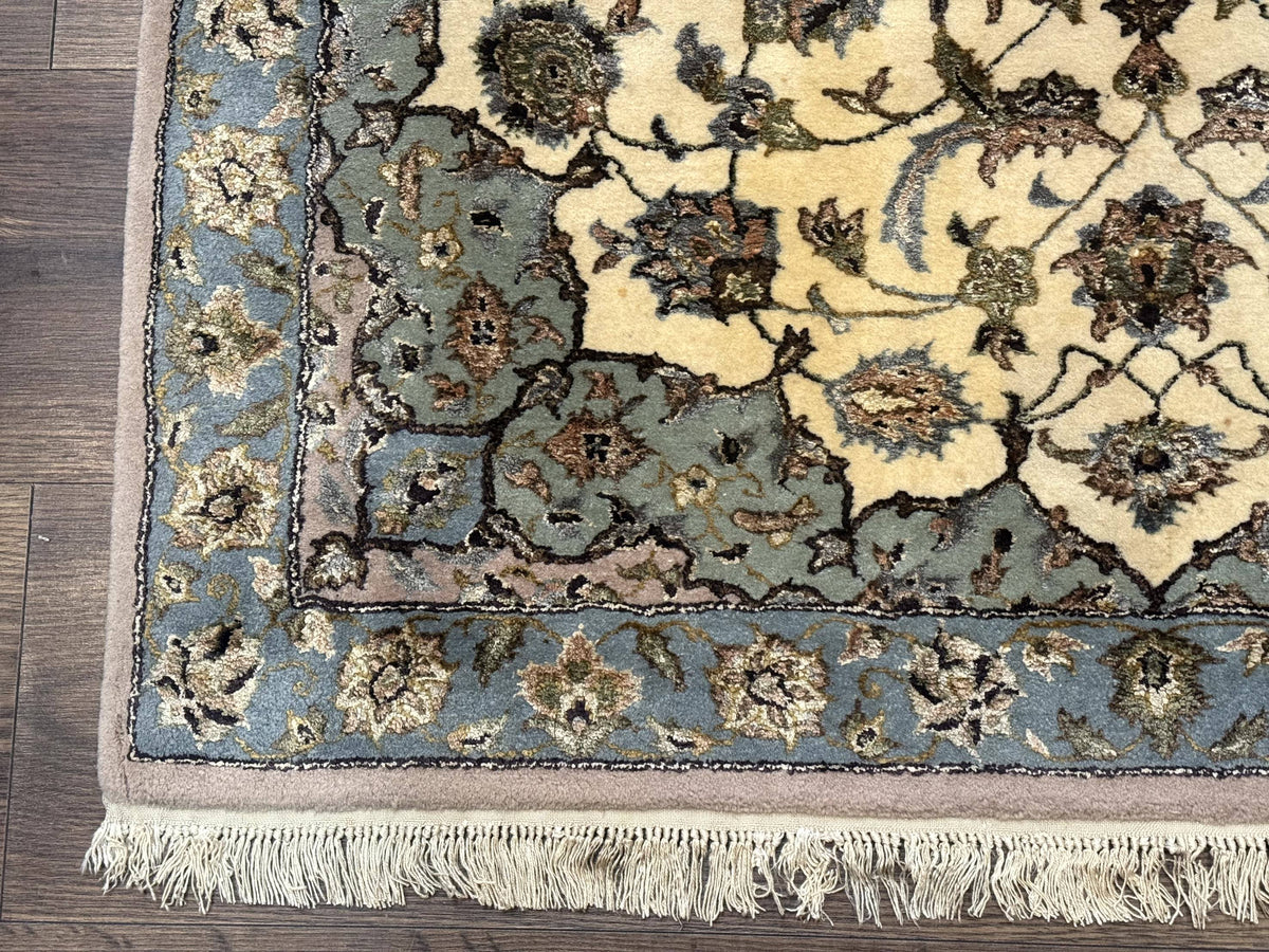 Persian Isfahan Rug 3x5, Fine 310 KPSI, Kork Wool Silk Foundation, Cream & Light Green - Jewel Rugs, view 8