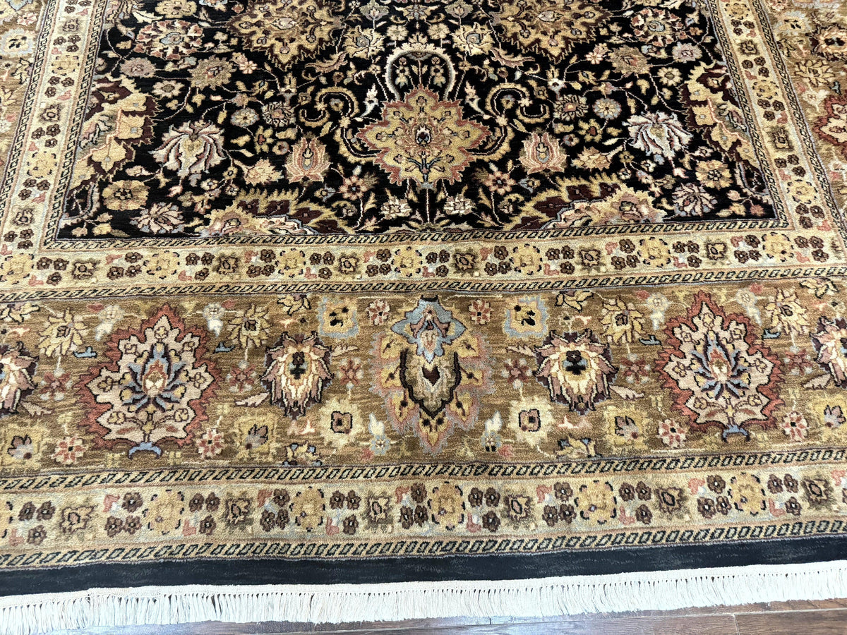 Indo Persian Rug 9x12, Floral Allover, Midnight Blue, Handmade Vintage Wool Oriental Carpet - Jewel Rugs, view 6