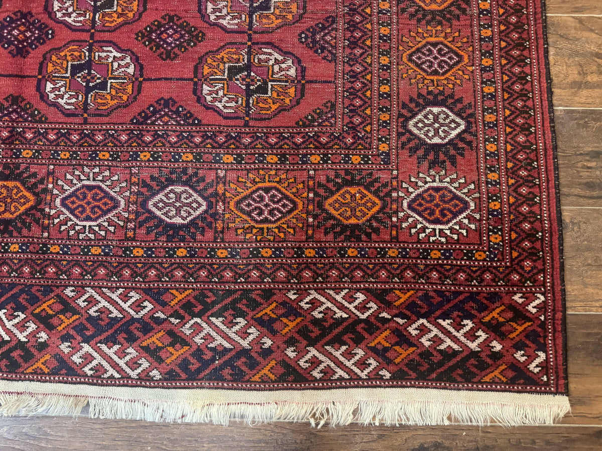 Antique Persian Turkoman Bokhara Rug 7x11, Tribal Rug, Red - Jewel Rugs, view 10