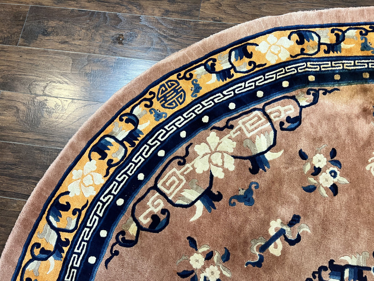 Antique Round Chinese Wool Rug 8x8, Chinese Peking Carpet, Asian Oriental Carpet 8 x 8 ft, Chinese Art Deco Rug, Nichols Rug - Jewel Rugs, view 6