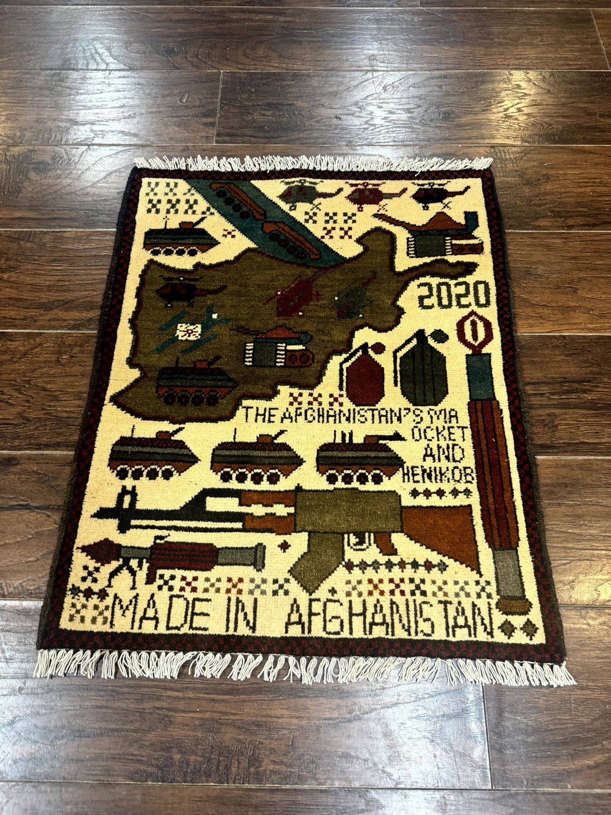 Afghan War Rug, Helicopters Tanks Guns, Handmade, Wool, 2x3 - Jewel Rugs, view 13