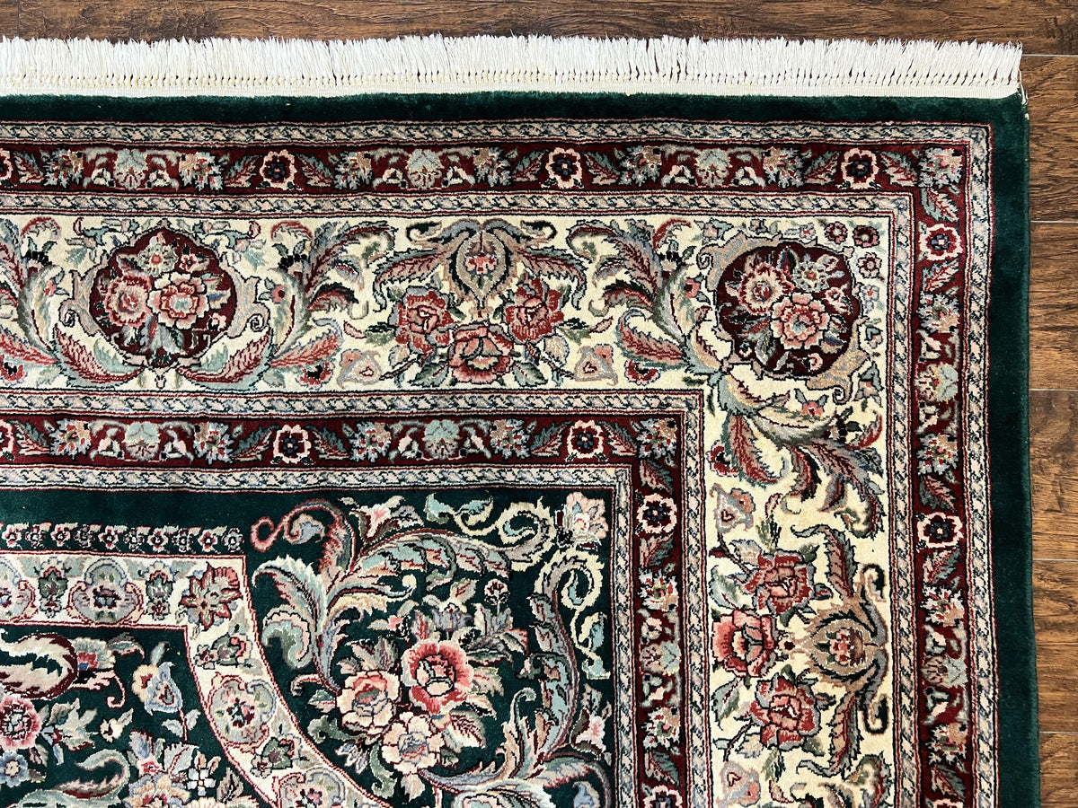 Pak Persian Rug 9x12, Dark Green and Cream, Floral Medallion, Elegant Handmade Wool Carpet 9 x 12 - Jewel Rugs, view 7