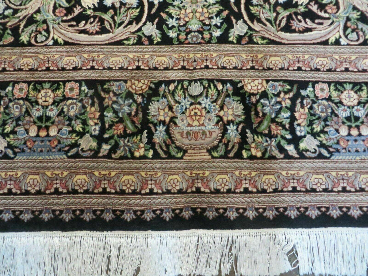 8' X 10' Vintage Handmade Pakistani Floral Wool Rug Black Nice - Jewel Rugs, view 5