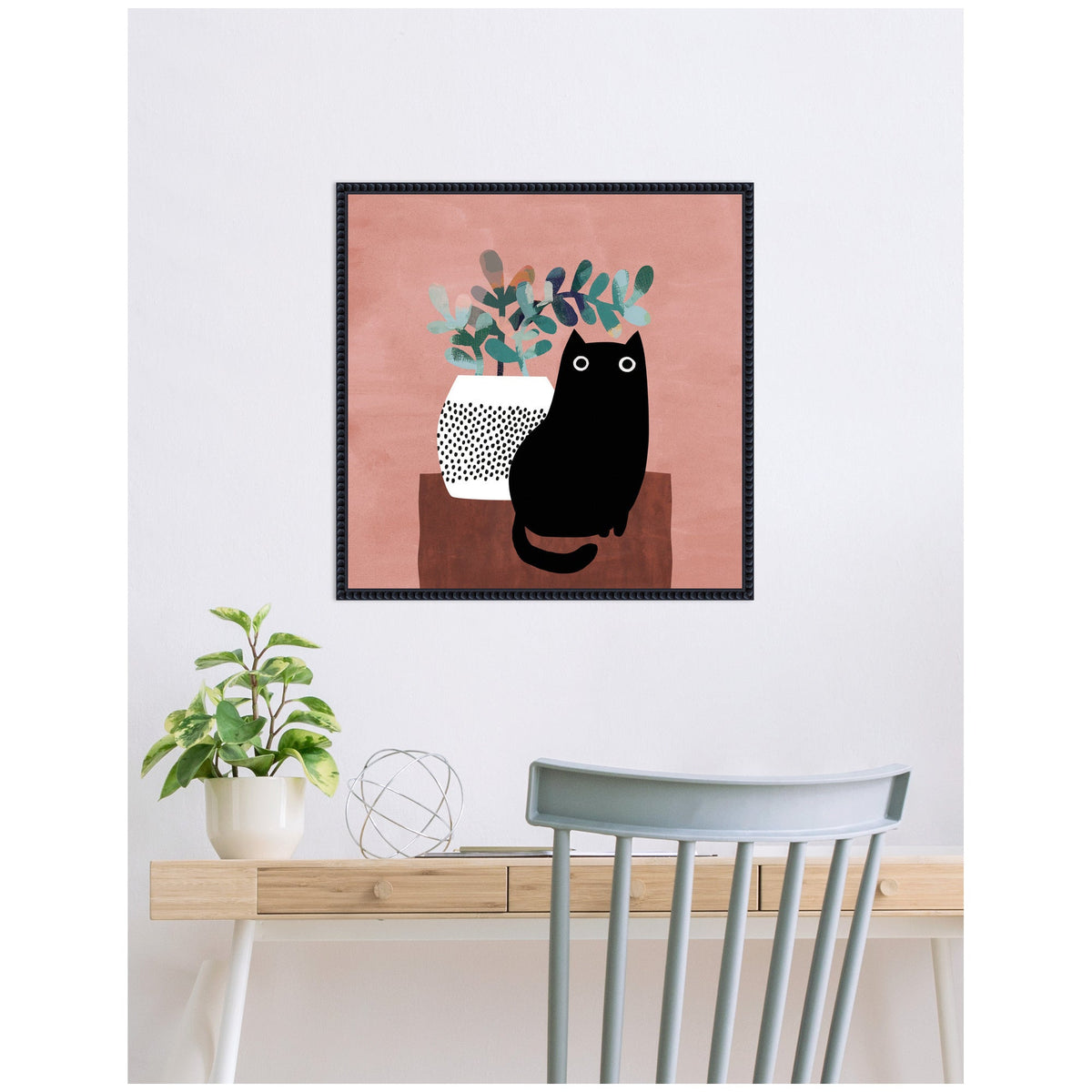 AR Black Cat No. 17 by Planet Cat Framed Canvas Wall Art Print