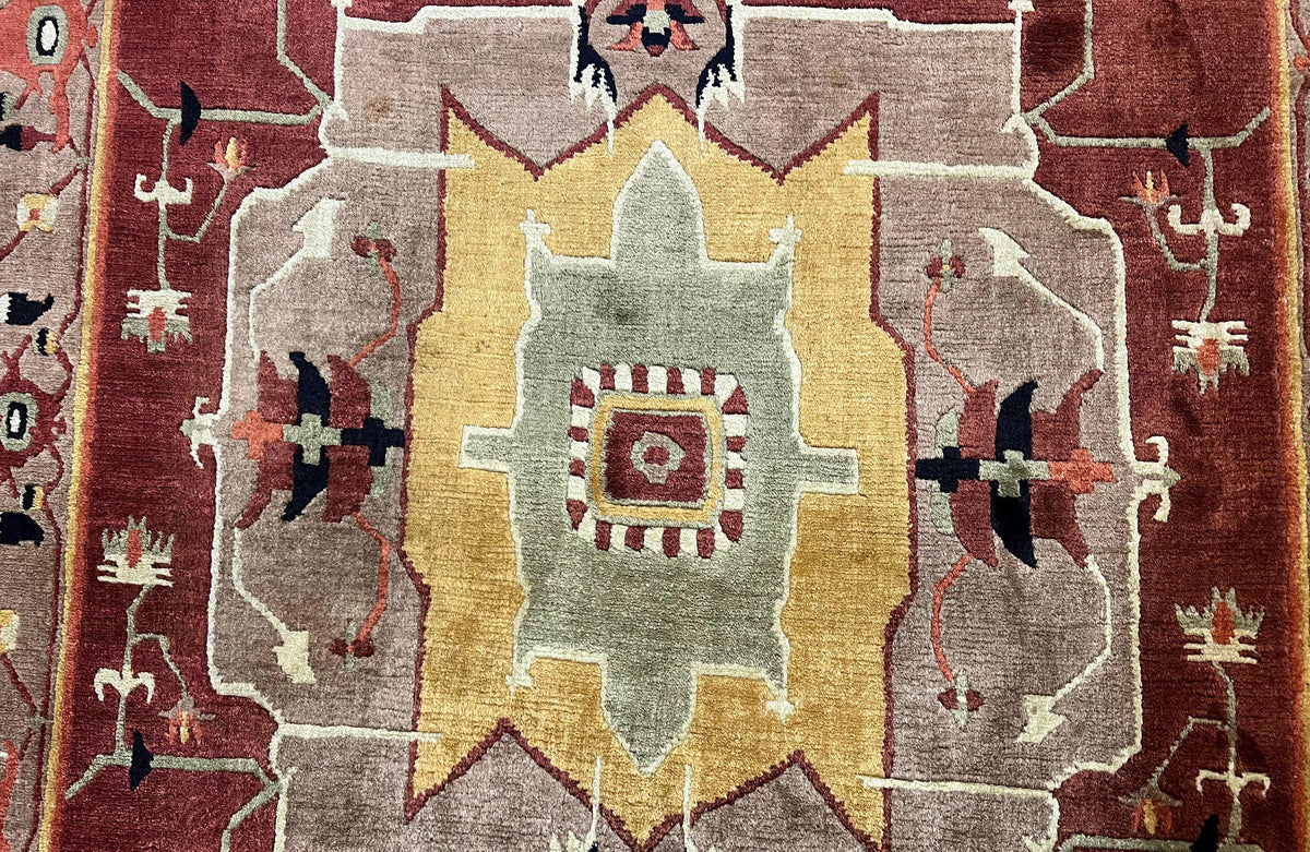 Tibetan Rug 7x10, Geometric Medallion, Red Green Taupe, Hand Knotted, Soft Wool Area Rug, Contemporary Carpet, Handmade Nepali Rug 7 x 10 ft - Jewel Rugs, view 5