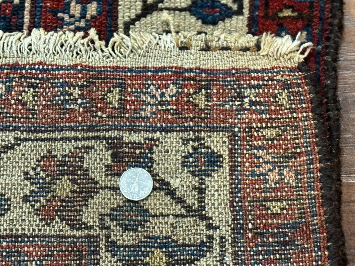 Navy Blue Antique Persian Rug 3x6, Blue and Ivory Persian Carpet, Handmade 1920s Hamadan Rug - Jewel Rugs, view 11