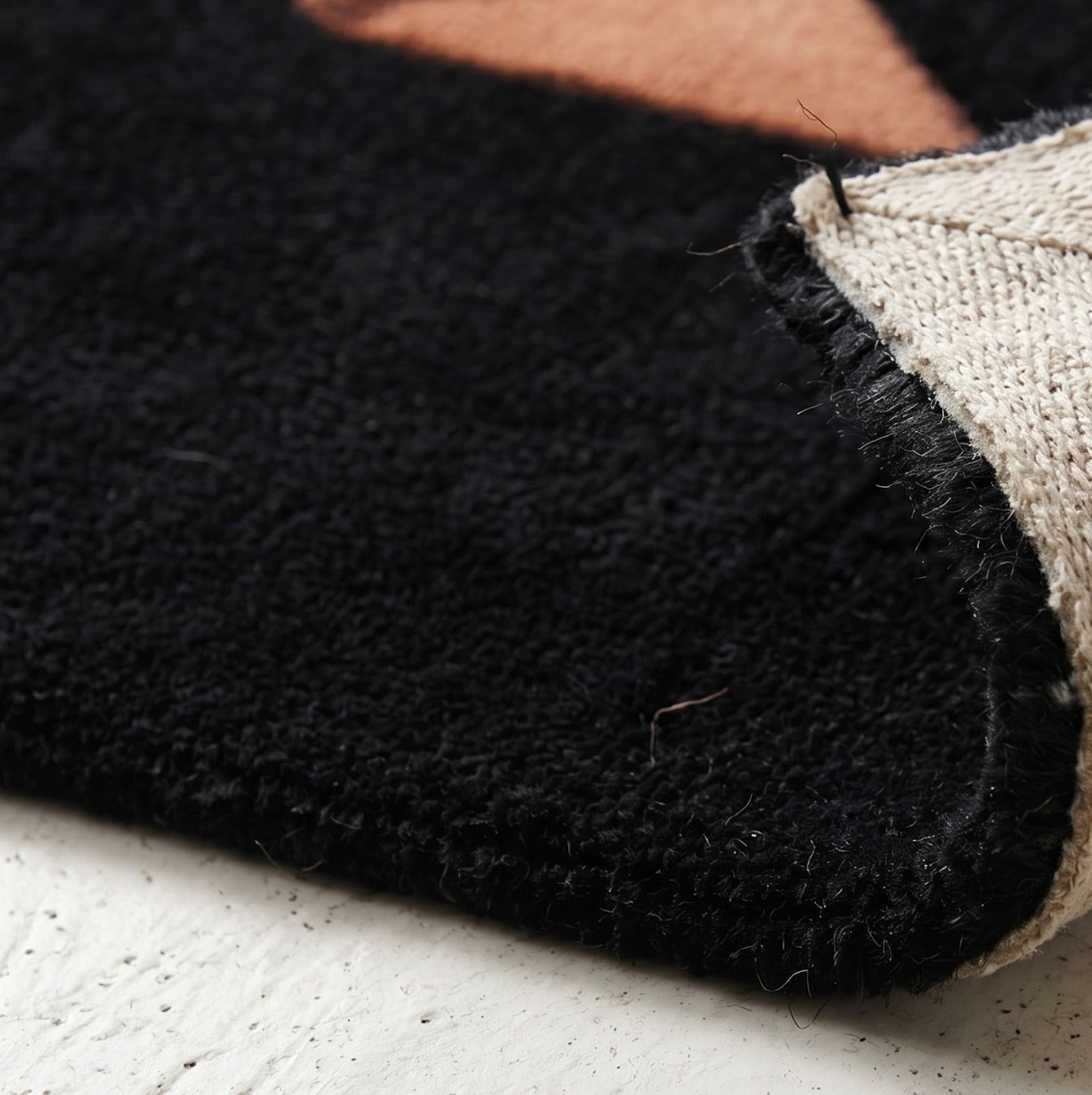 Abstract Geometric Hand Tufted Wool Rug | Modern Minimalist Art Area Rug in Black, Ivory & Terracotta — 2x3 ft'