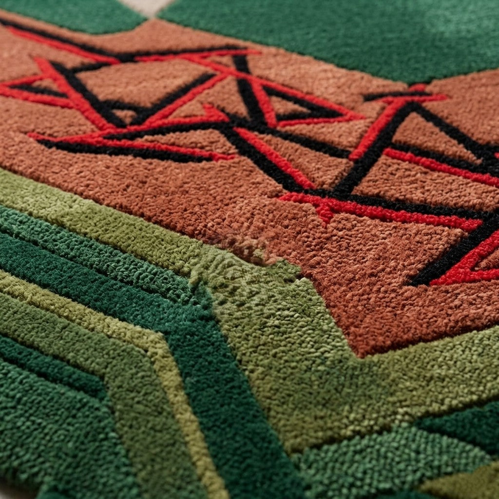 Abstract Geometric Hand Tufted Wool & Viscose Rug | Green Terracotta Modern Artistic Irregular Shape Area Rug — 2x3 ft'