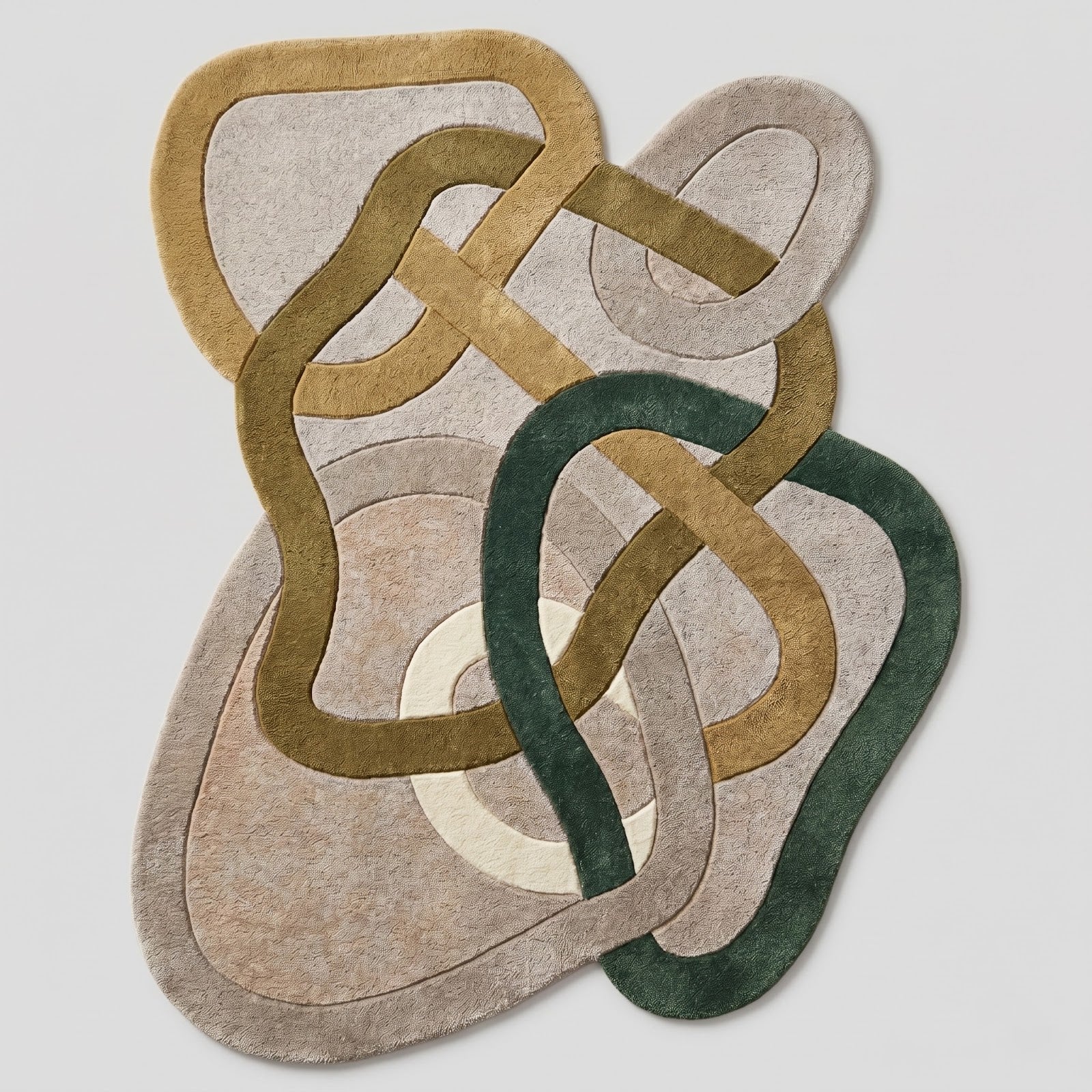 Interwoven Biomorphic Hand Tufted Wool Rug | Sage Green, Taupe & Sand Abstract Irregular Area Rug — 2x3 ft'