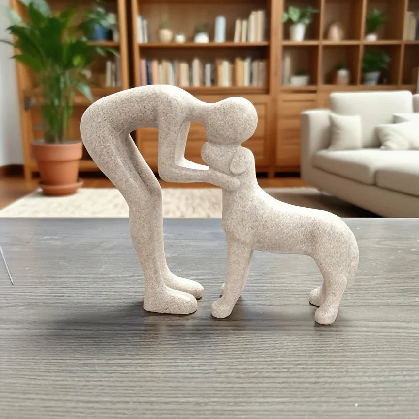 1 Creative Dog Sculpture Home Decor, Adorable for Man and Dog Statue Decoration, Suitable for Office, Living Room, Bedroom, Family, Pet Lover's Memory Gift