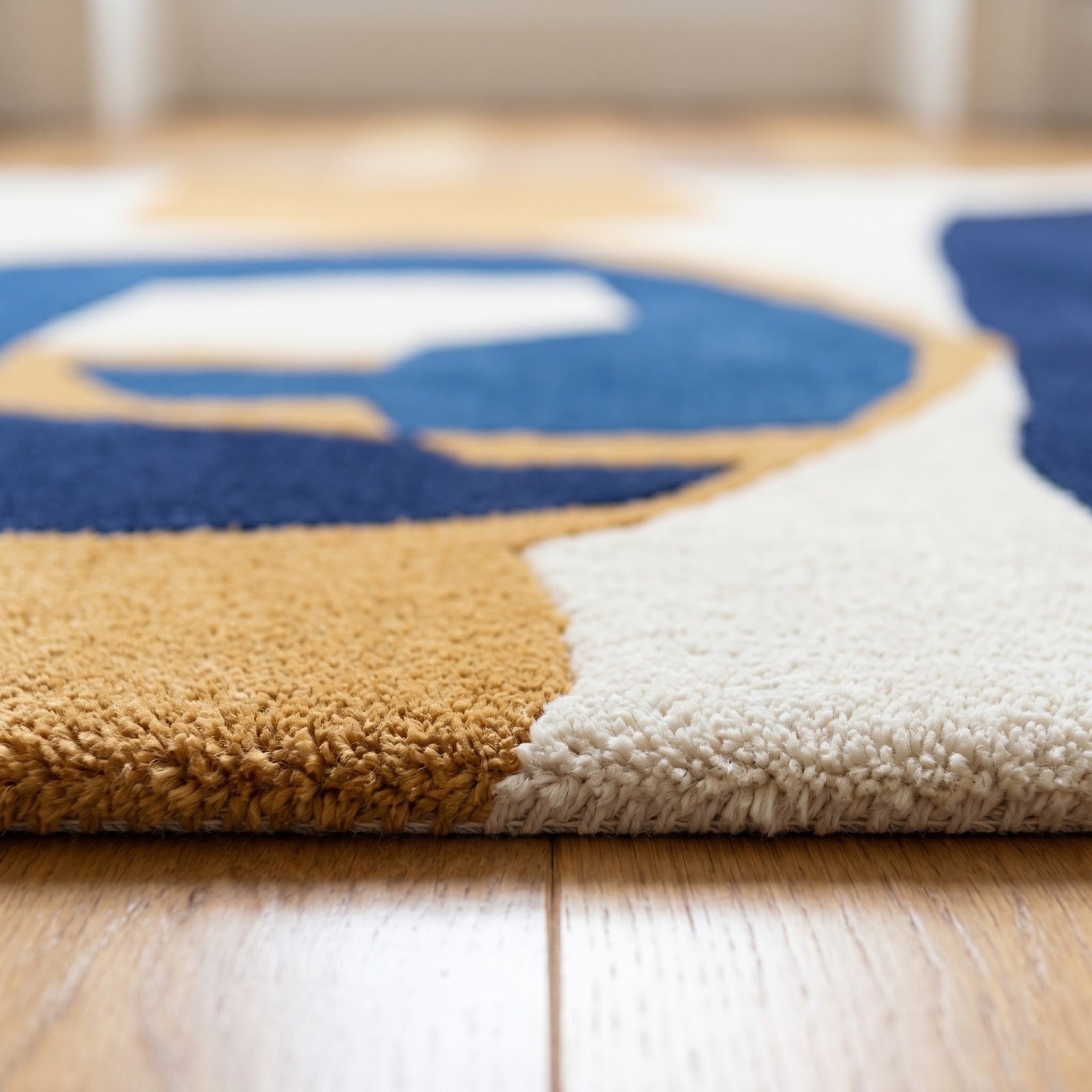 Modern Color Block Hand Tufted Wool Rug | Navy Blue, Mustard Gold & Ivory Abstract Area Rug — 2x3 ft'