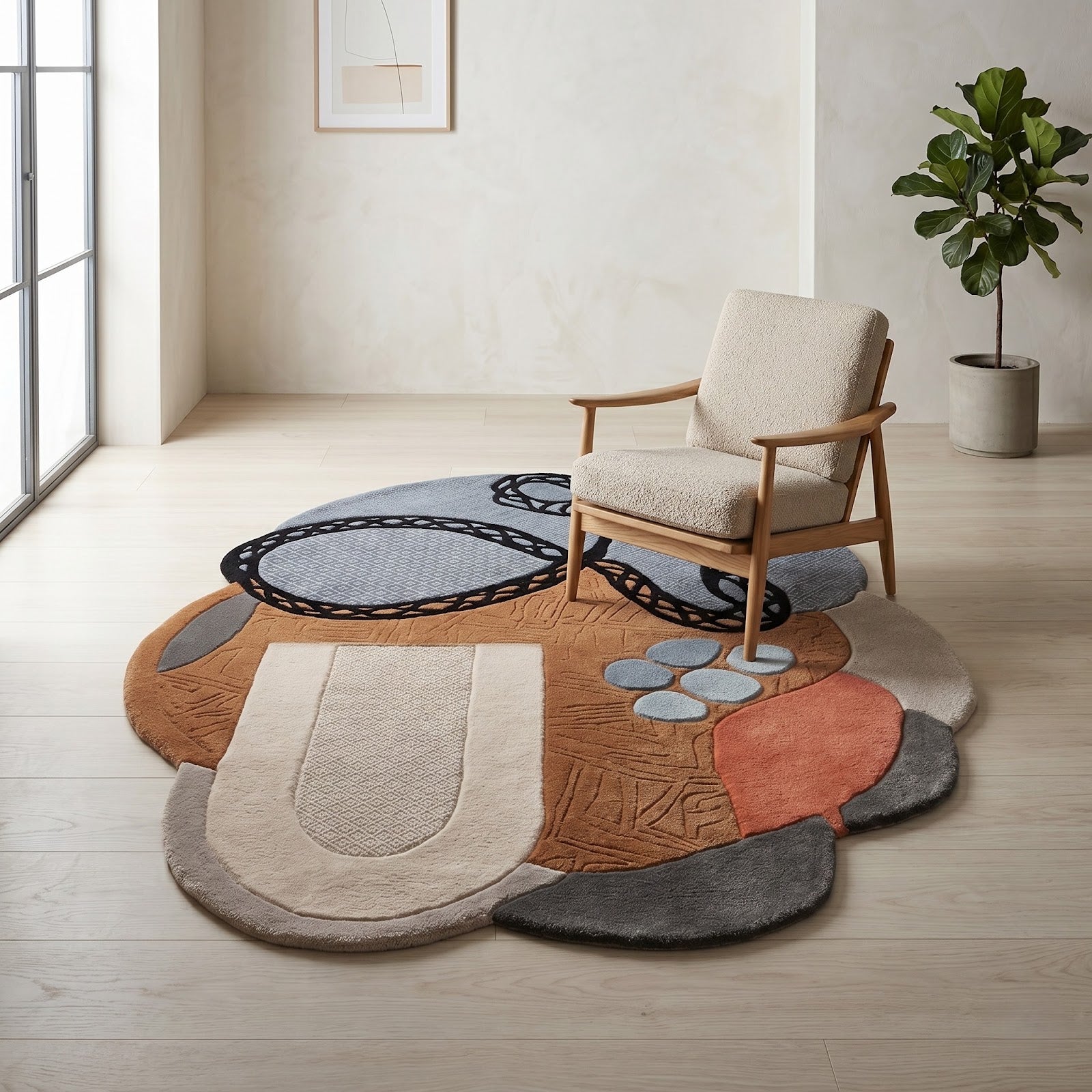 Abstract Organic Hand Tufted Wool Rug | Irregular Shape Modern Area Rug — 2x3 ft'