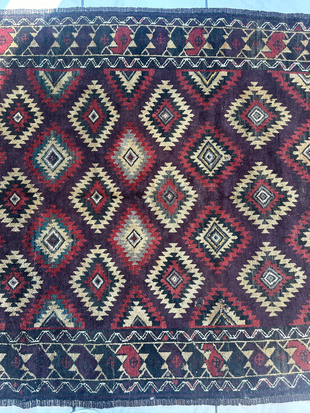Antique Afghan Baluch Rug 4x9 | Navy, Burgundy & Ivory | Hand-Knotted Wool - Rugistan, view 6