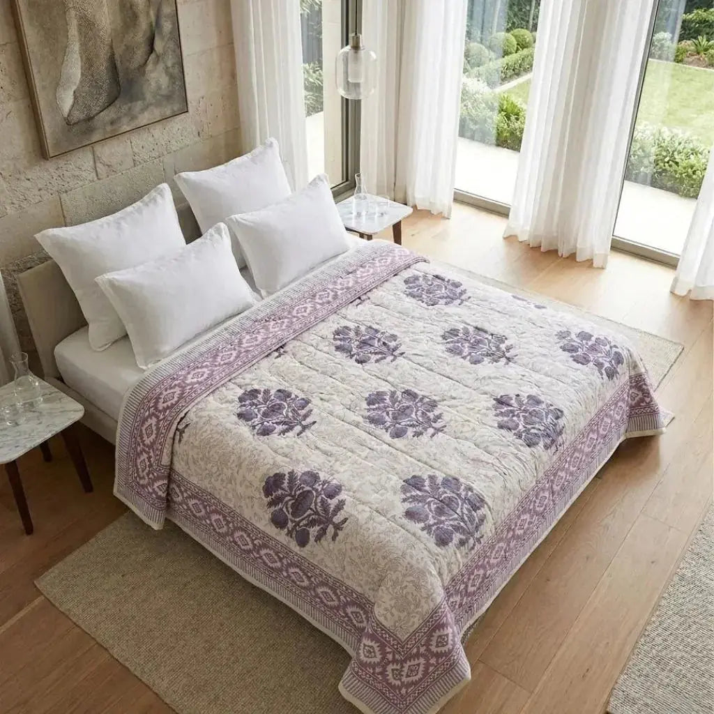 100% Cotton Muslin Reversible Comforter - Hypoallergenic Jaipur Hand Block Print
