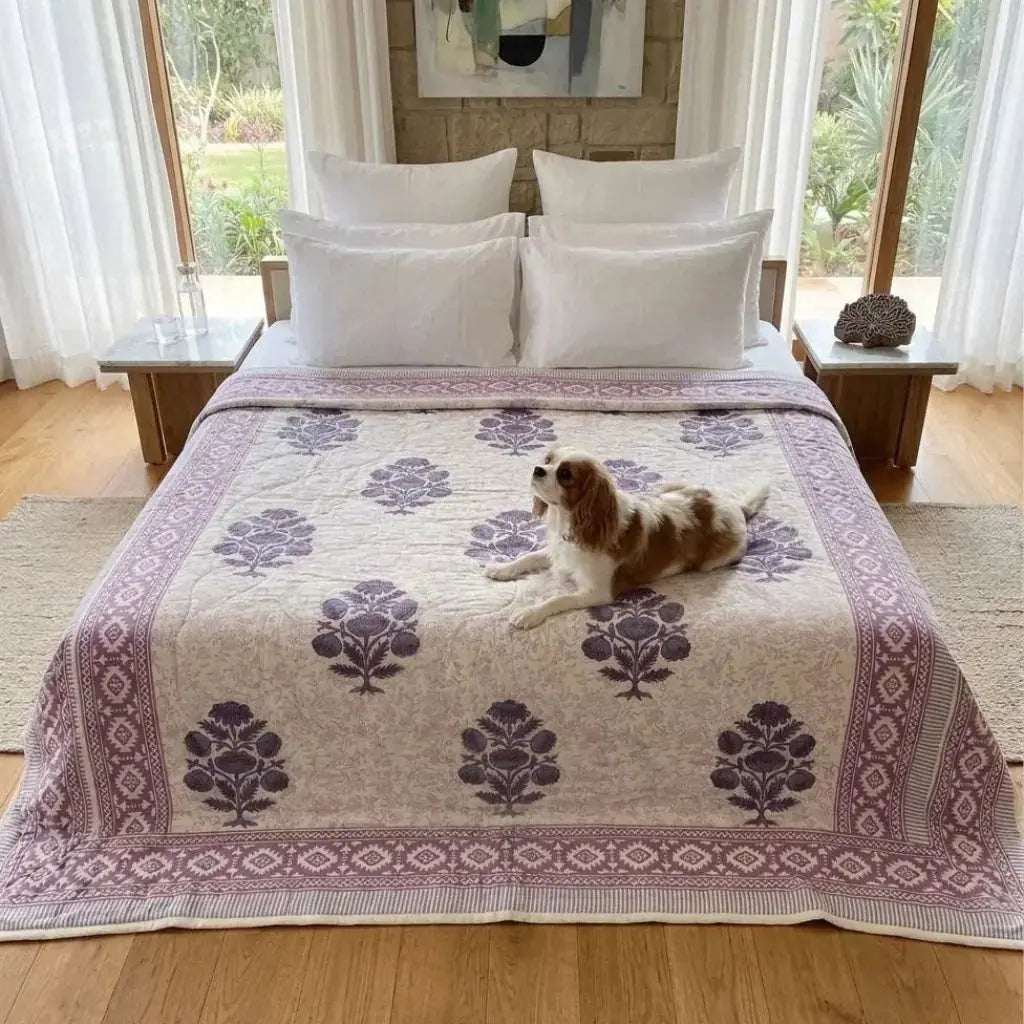 100% Cotton Muslin Reversible Comforter - Hypoallergenic Jaipur Hand Block Print — House of Avana, view 4 of 10