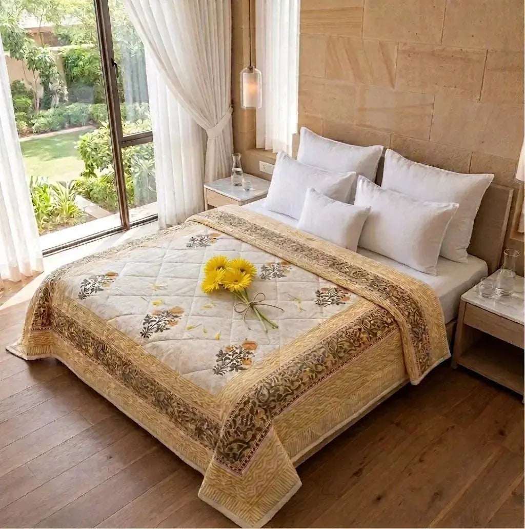 100% Cotton Muslin Reversible Comforter - Hypoallergenic Jaipur Hand Block Print — House of Avana, view 8 of 10