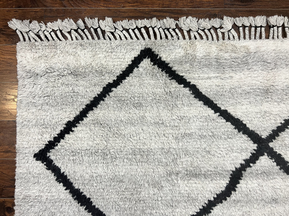 Modern Shag Rug 8x10, Gray and Black, Wool and Cotton, Lulu and Georgia, Handmade Indian Shag Rug - Jewel Rugs, view 6