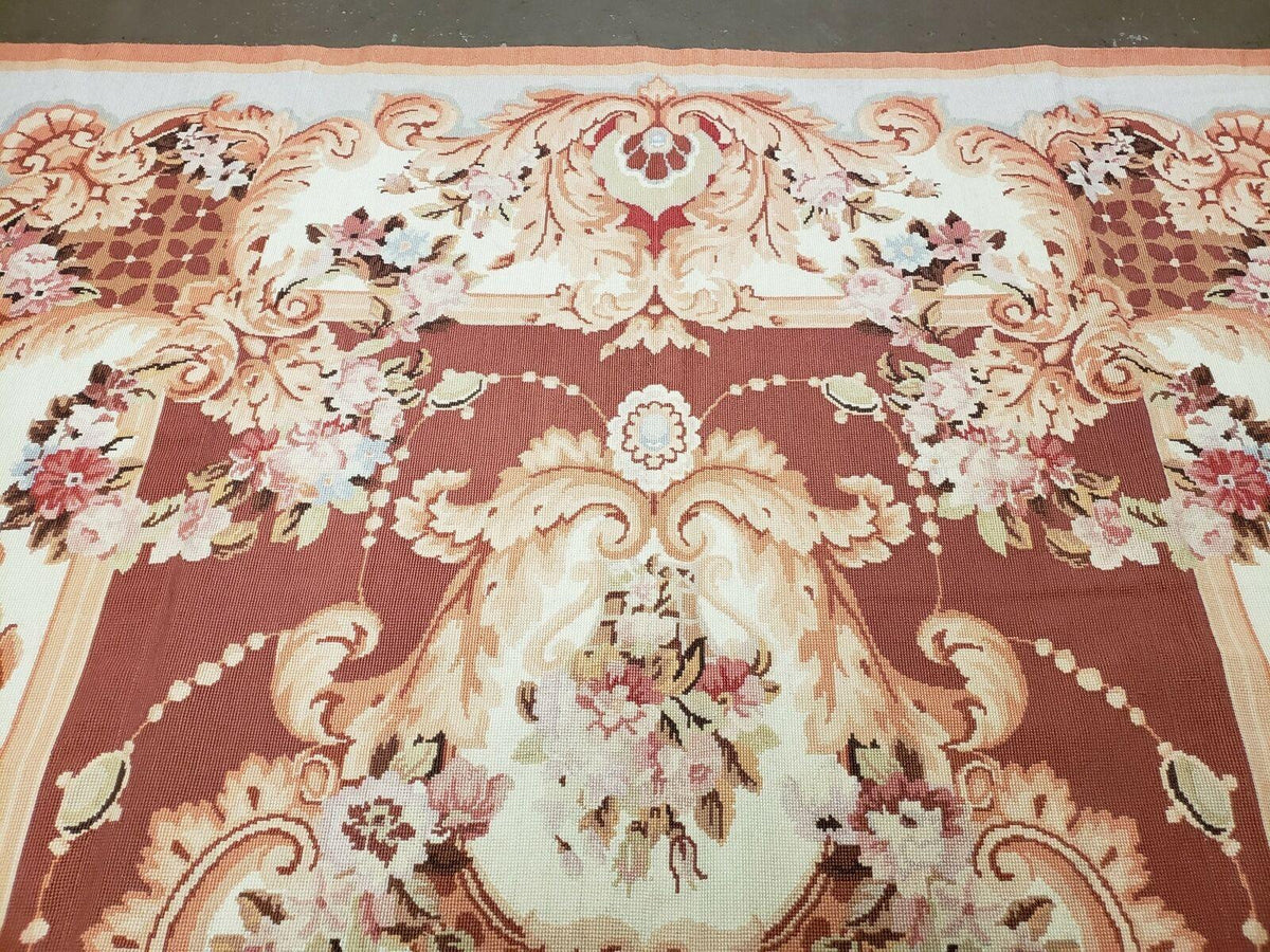 6' X 9' Vintage Handmade Chinese Needlepoint Wool Rug Flat Weave - Jewel Rugs, view 4