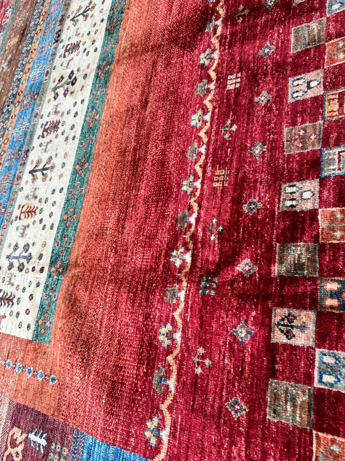 Afghan Ghazni Rug 7x10 | Red, Orange & Blue | Hand-Knotted Wool - Rugistan, view 13