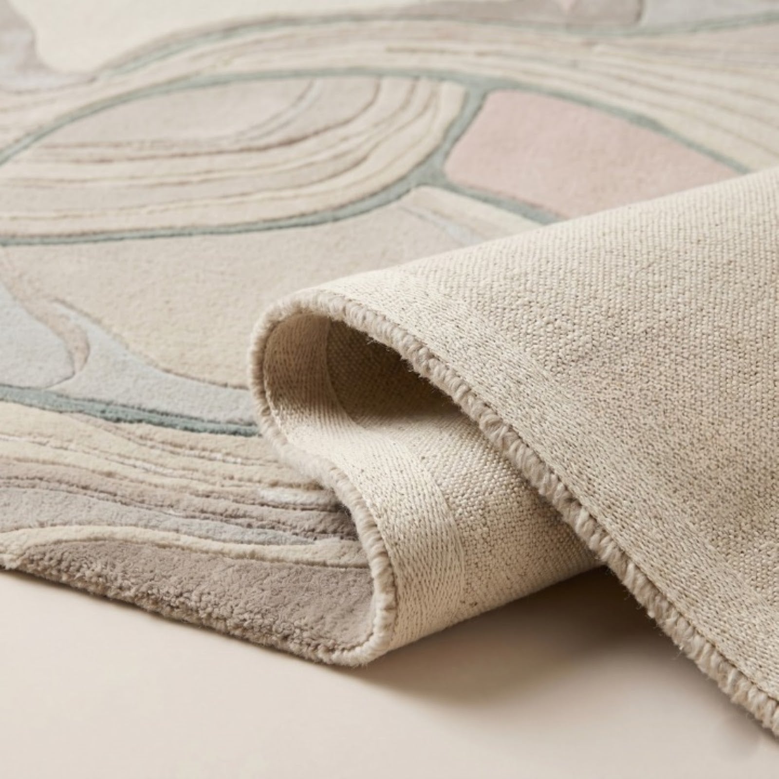 Modern Organic Abstract Hand Tufted Wool Rug | Neutral Flowing Line Art Area Rug — 2x3 ft'