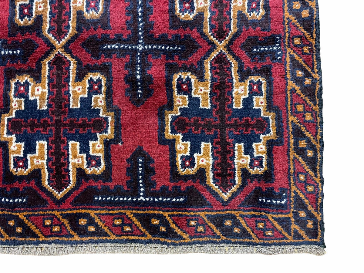 2' 7" X 4' 6" Vintage Handmade Tribal Wool Rug Balouchi Rug Afghan Rug Red Blue - Jewel Rugs, view 10