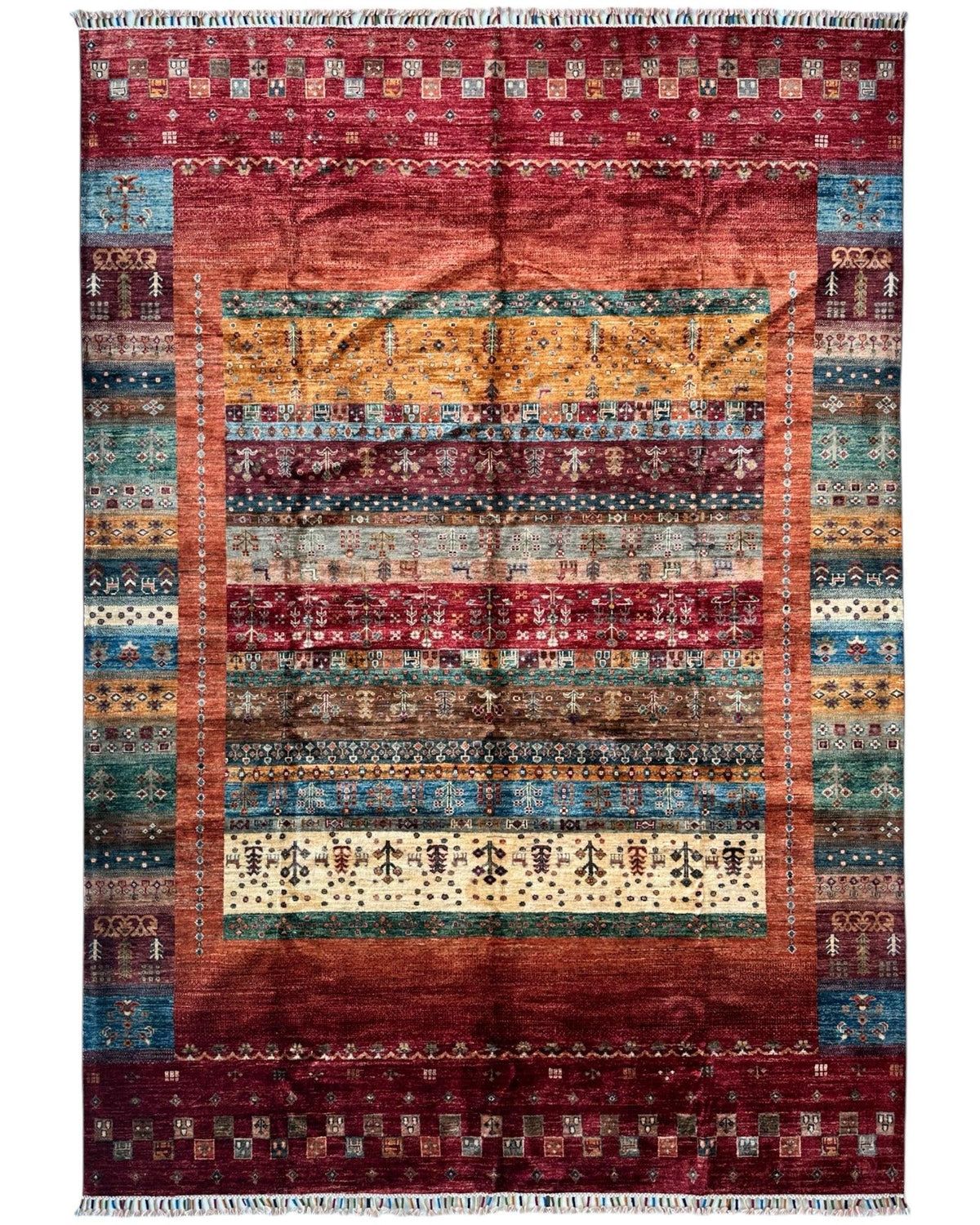 Afghan Ghazni Rug 7x10 | Red, Orange & Blue | Hand-Knotted Wool - Rugistan