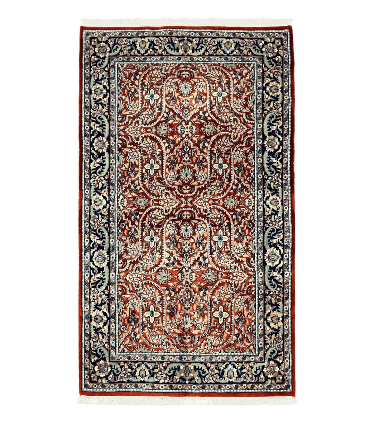 Indo Persian Rug 4x7, Allover Floral Oriental Carpet, Red and Navy Blue, Hand Knotted Indian Kashmiri Traditional Vintage Area Rug 4 x 7 ft - Jewel Rugs