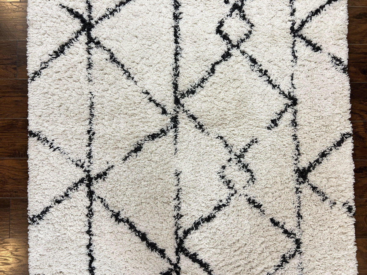 Modern Shag Rug 5x7, Ivory and Black Area Rug 5 x 7 ft - Jewel Rugs, view 5