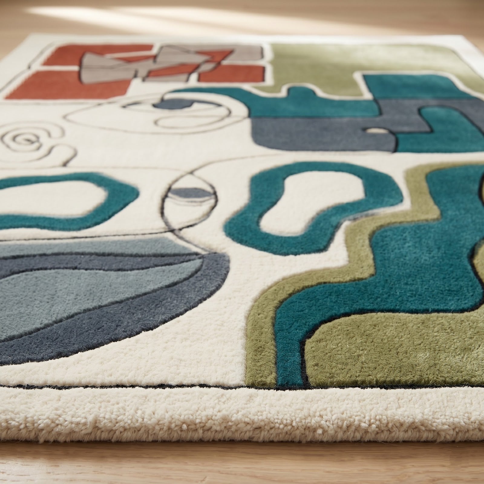 Abstract Face Line Art Hand Tufted Wool Rug | Modern Cubist Geometric Area Rug — 2x3 ft'
