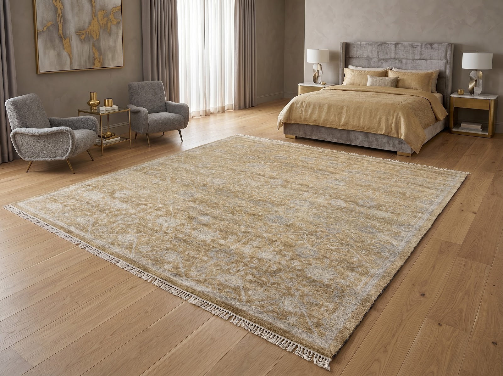Vintage Oushak Hand Knotted New Zealand Wool Rug | Beige & Ivory Floral Area Rug — 2x3 ft'