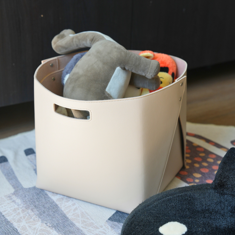 Set of 2 Oatmeal Beige Cube Storage Bins