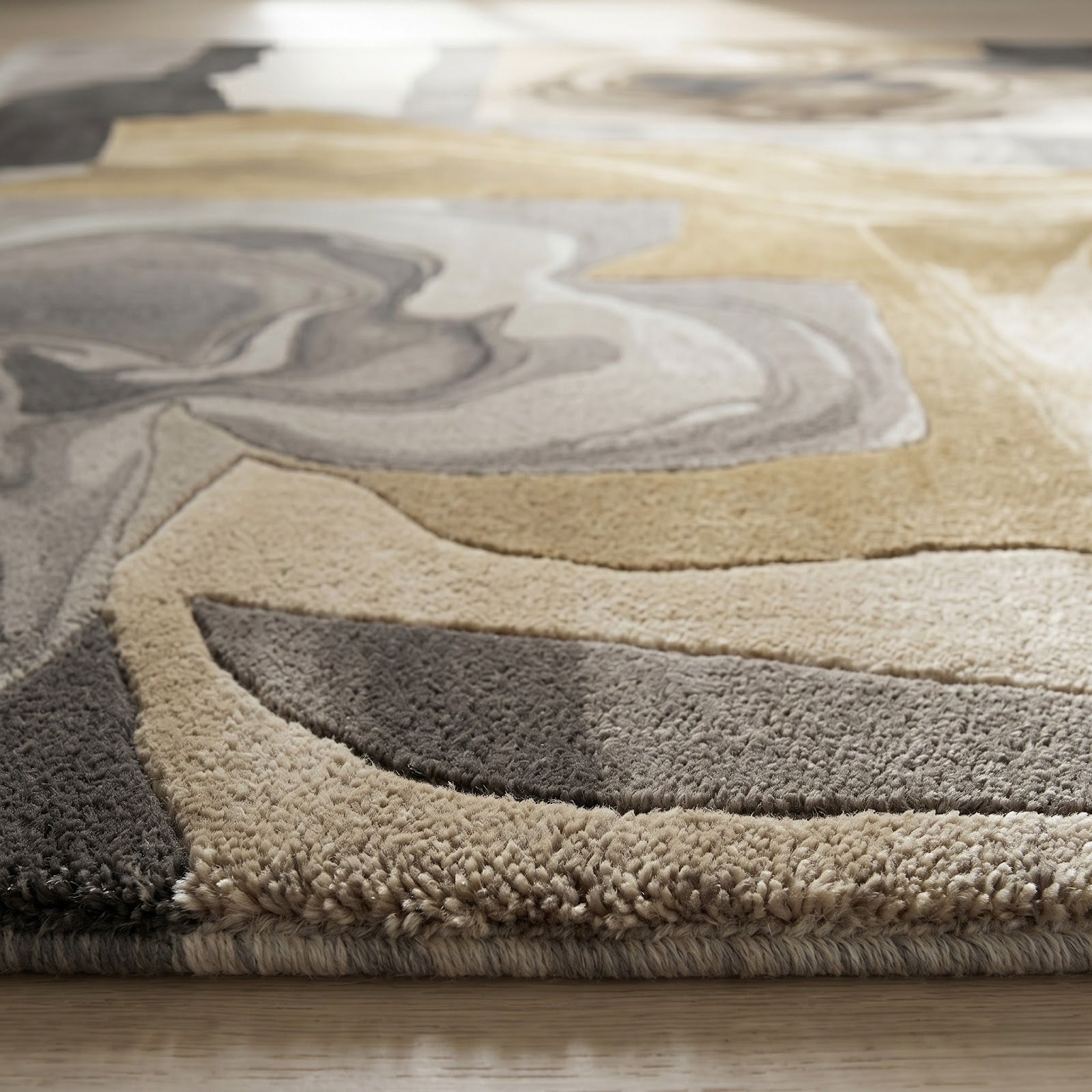 Modern Abstract Marble Hand Tufted Wool Rug | Neutral Swirl Art Area Rug — 2x3 ft'