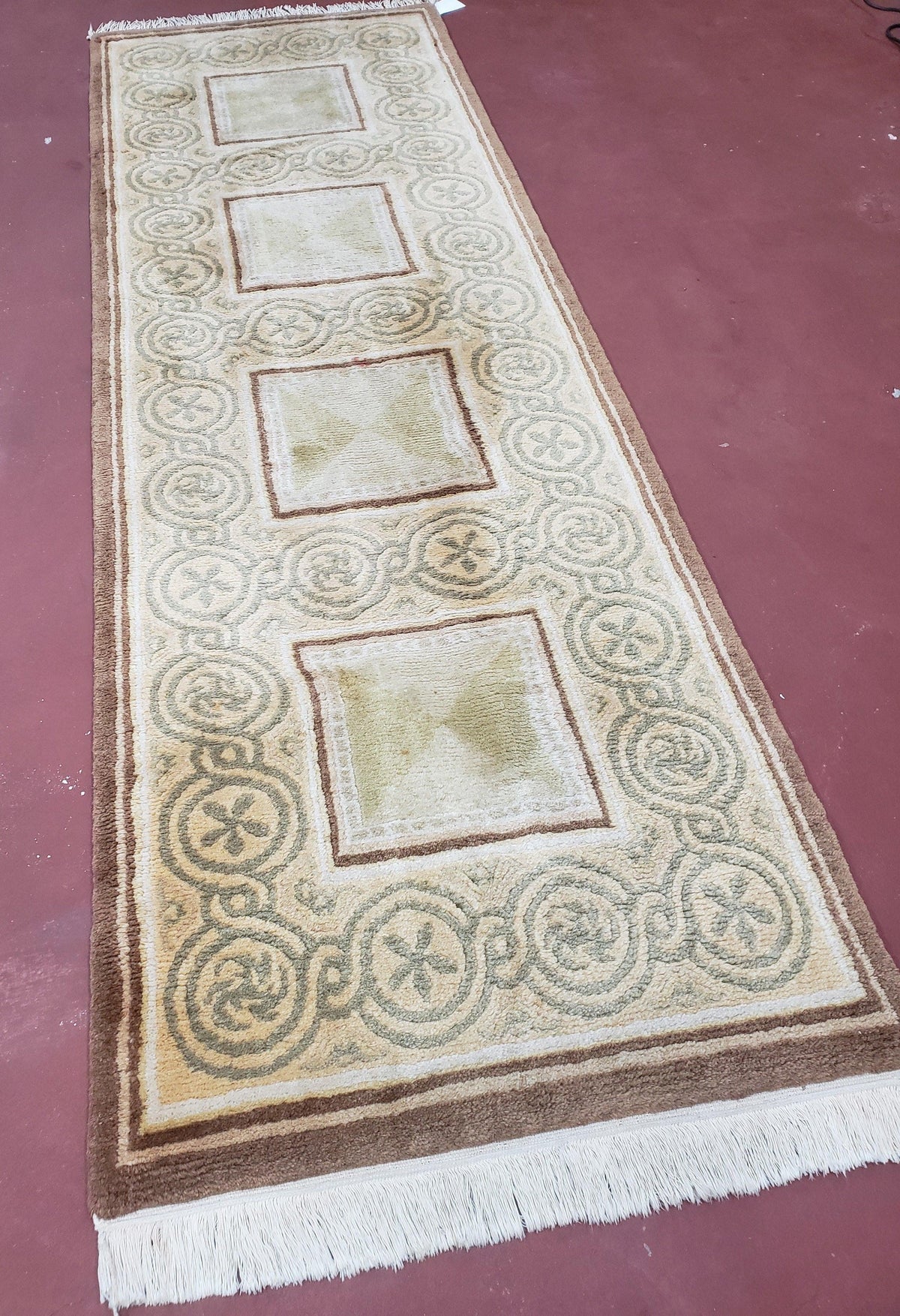 Vintage Tibetan Runner Rug 2.6 x 7.9 ft, Wool Hand-Knotted Nepali Carpet, Cream & Brown Tibetan Hallway Rug, Corridor Rug 2.5x7 - 3x8, Soft - Jewel Rugs, view 2