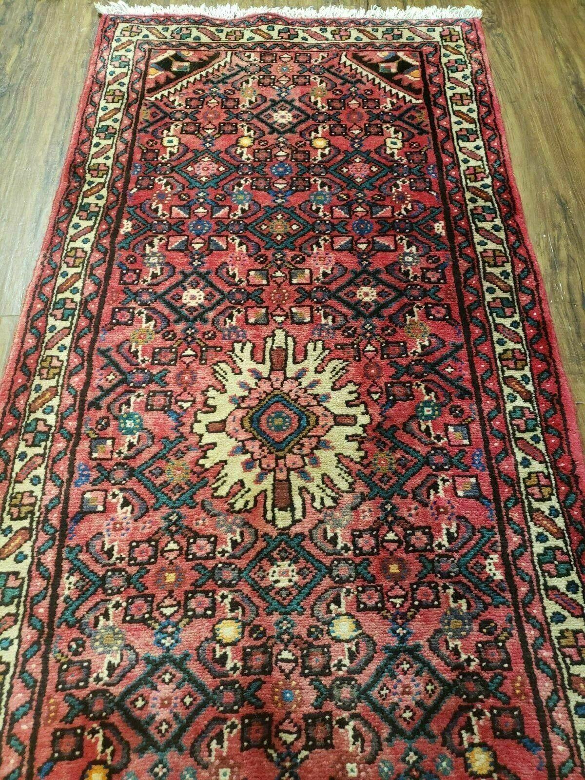 Persian Hamadan Runner Rug 2.8 x 14, Red, Vintage Handmade Wool Runner Rug - Jewel Rugs, view 12