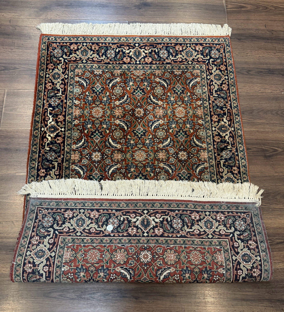 Indo Persian Bijar Rug 3x5, Red and Navy Blue, Allover Pattern, Fine Hand Knotted Wool Carpet - Jewel Rugs, view 12