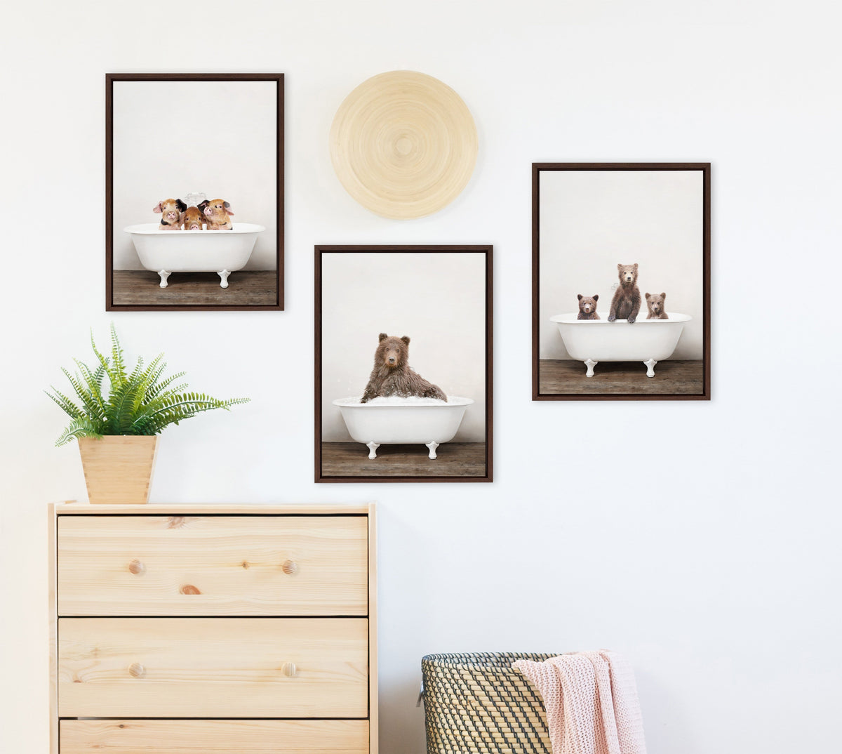 Sylvie Three Little Bears in Vintage Bathtub Framed Canvas by Amy Peterson Art Studio