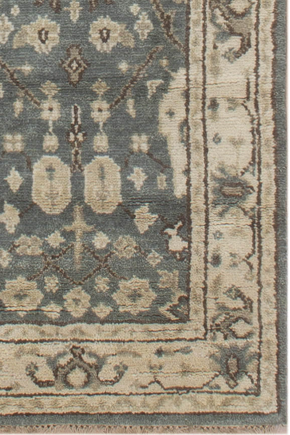 Vintage Oushak Hand Knotted New Zealand Wool Runner Rug | Blue & Ivory Traditional Floral Runner — 2x3 ft'