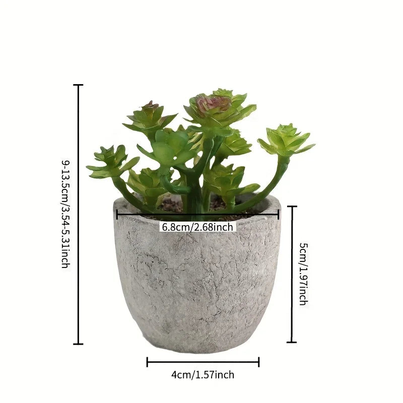 10pcs Mini Artificial Succulent Set - Modern Plastic Faux Plants in Gray Concrete Pots for Home Decor, Garden, Fish Tank, and Bonsai Decoration