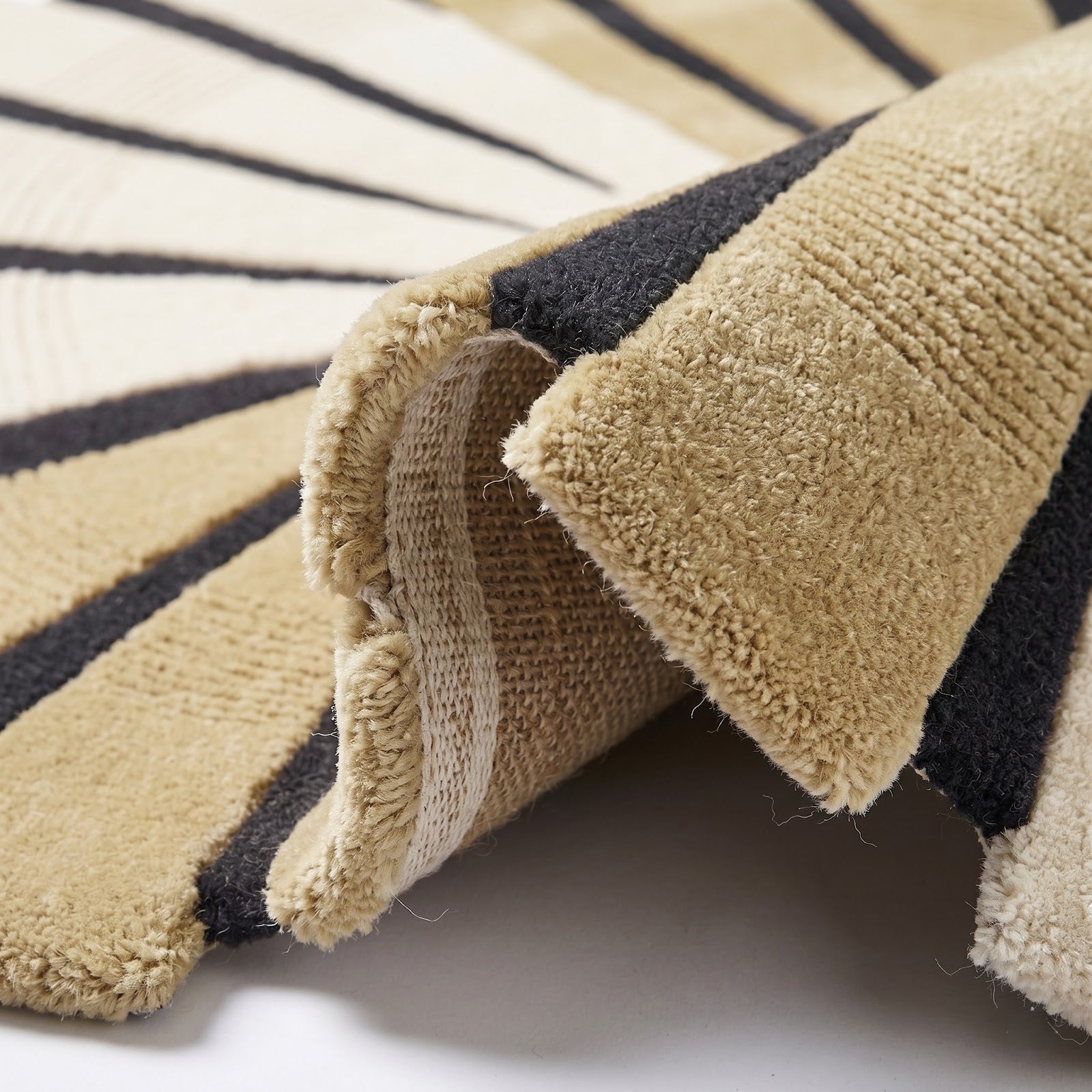 Sunburst Hand Tufted Wool Rug | Sculptural Beige, Ivory & Charcoal Modern Statement Area Rug — 2x3 ft'