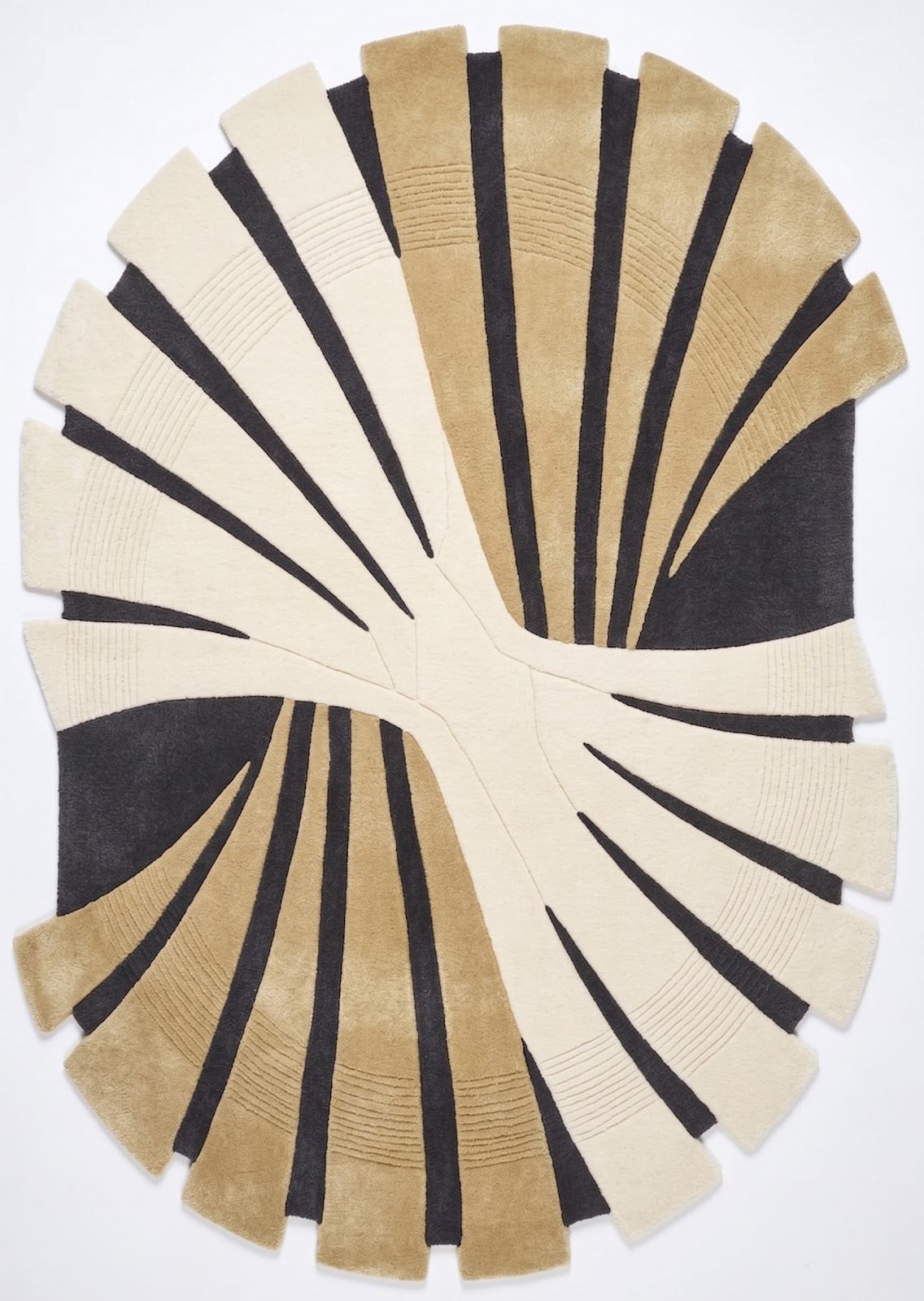 Sunburst Hand Tufted Wool Rug | Sculptural Beige, Ivory & Charcoal Modern Statement Area Rug — 2x3 ft'